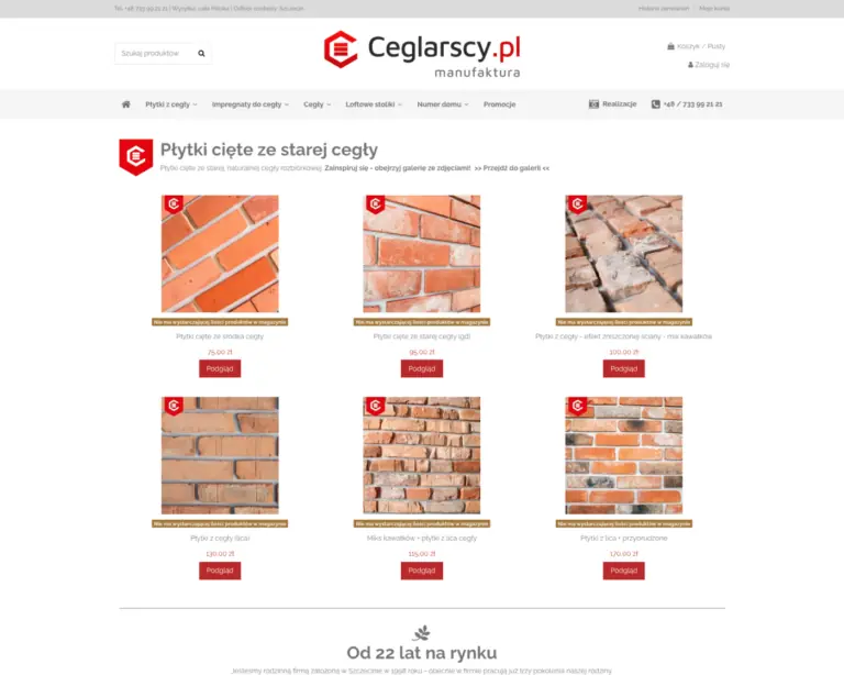 Zrzut ekranu strony głównej — ceglarscy.pl, wystrój wnętrz