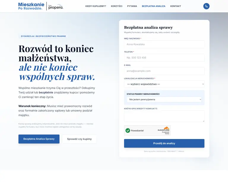 Zrzut ekranu strony głównej — Mieszkanie po rozwodzie, nieruchomości