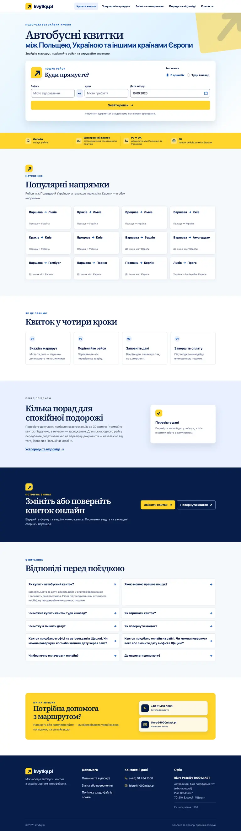 Pełny widok strony głównej projektu kvytky.pl