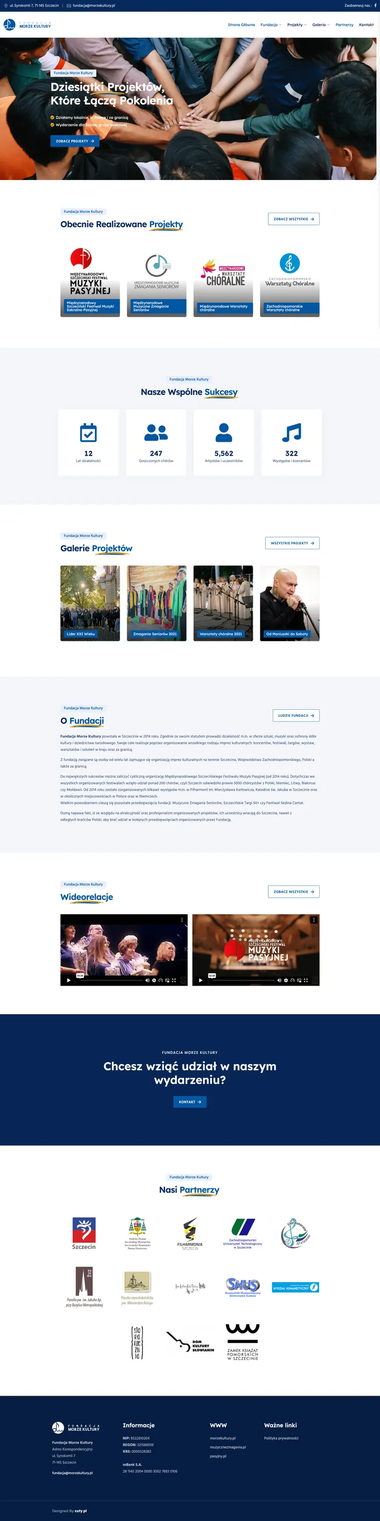 Pełny widok strony głównej projektu Fundacja Morze Kultury
