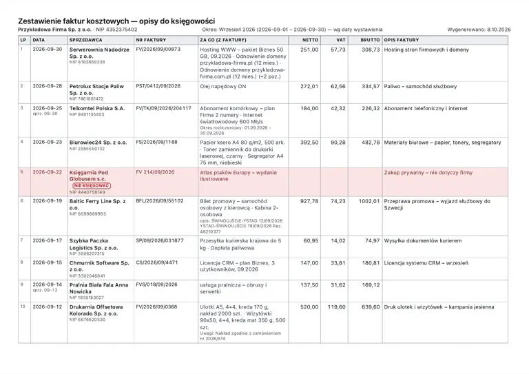 Widok ekranu projektu Opisy faktur z KSeF