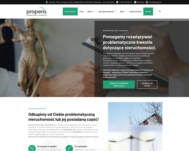 Zrzut ekranu strony głównej — propera., nieruchomości