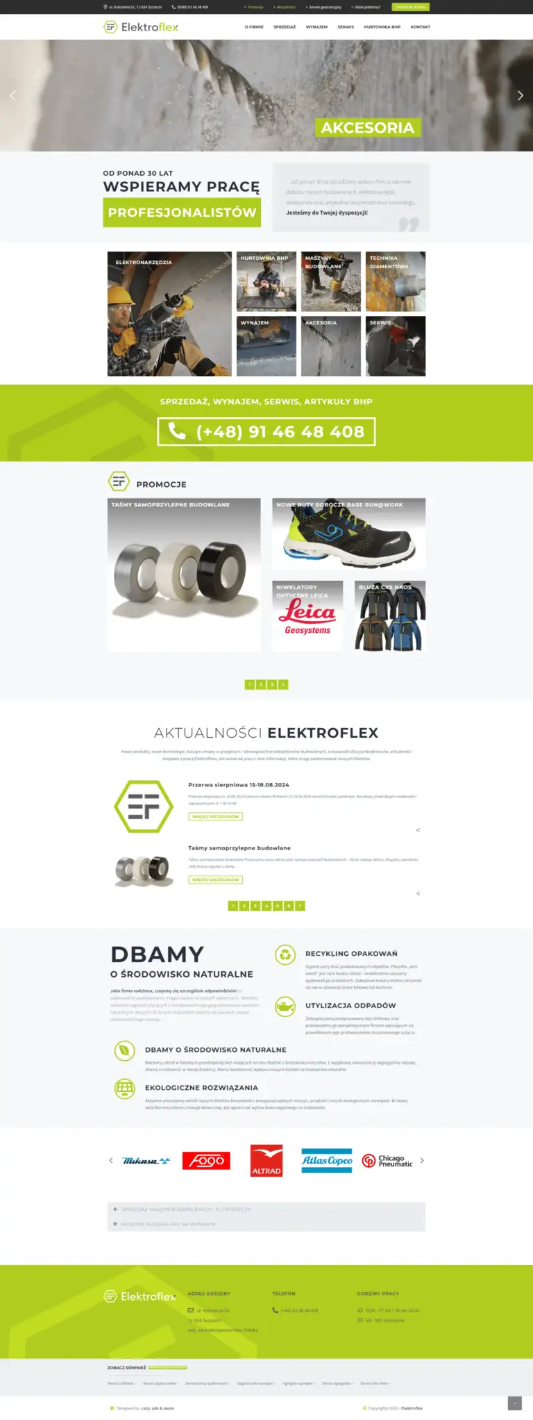 Zrzut ekranu strony głównej — Elektroflex, handel