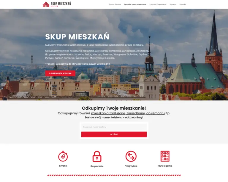 Zrzut ekranu strony głównej — Skup Mieszkań Szczecin, nieruchomości